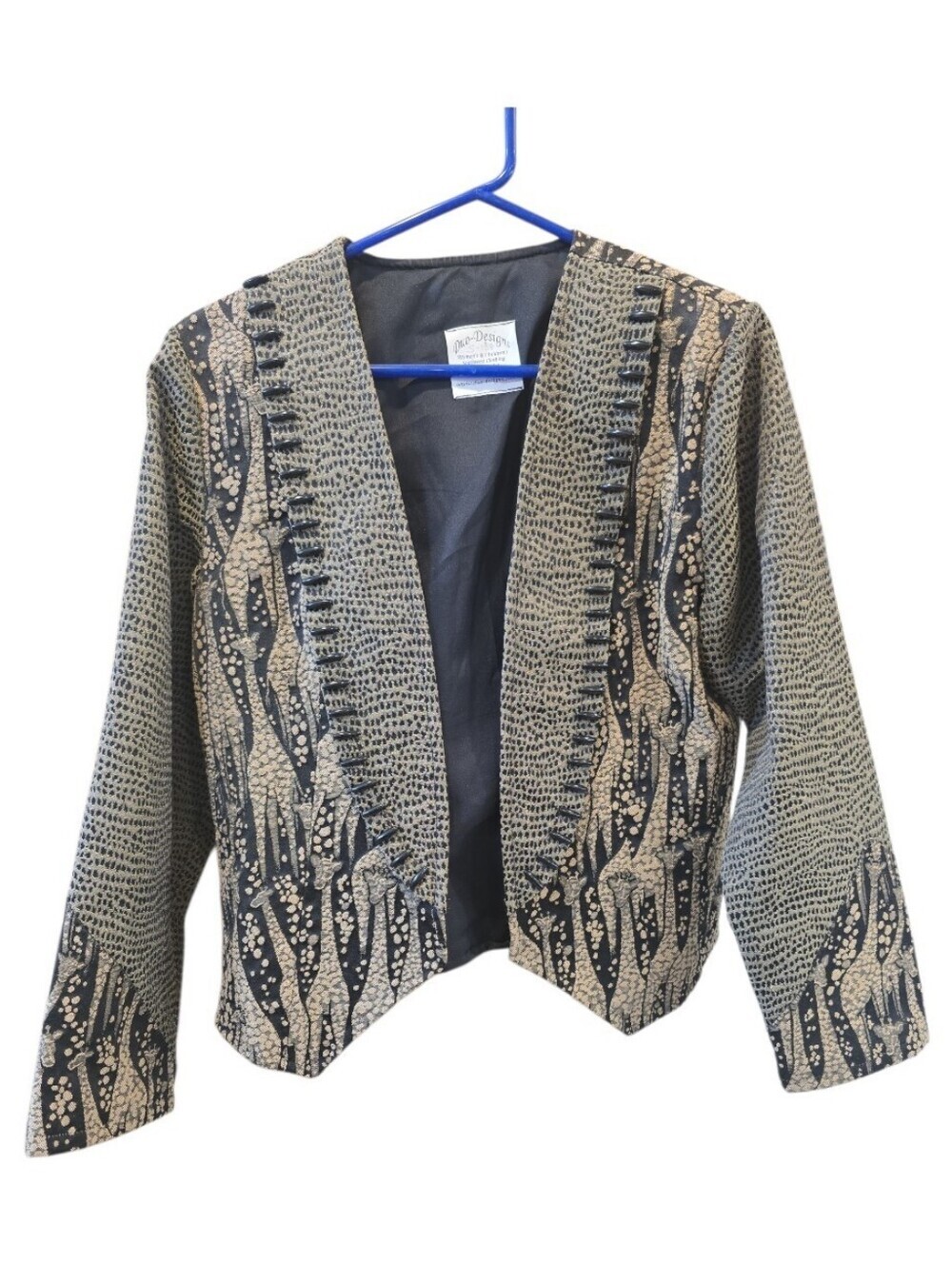 Vintage Duo Designs Jacket Women's Southwestern Tapestry Giraffe Beads Boho 90s